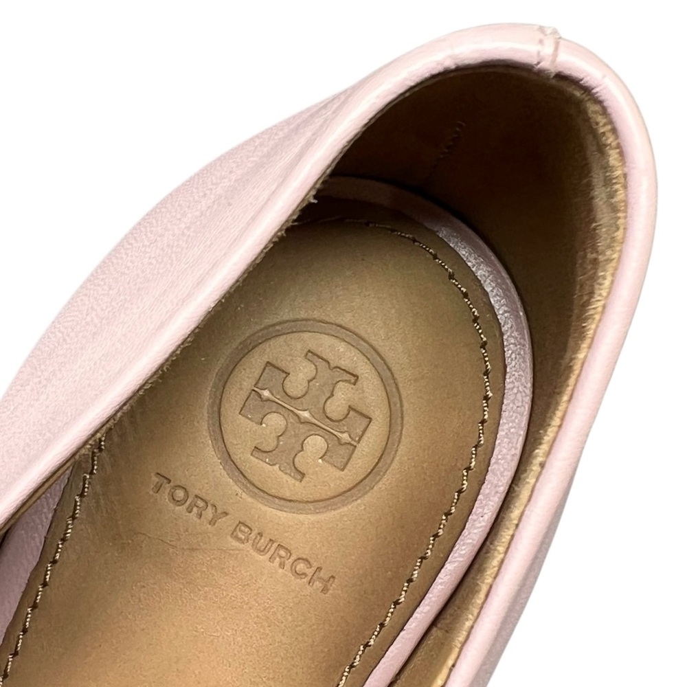 Tory Burch Benton Ballet Flats Size 12 Sea Shell Pink Leather Gold Logo Emblem - Picture 7 of 11